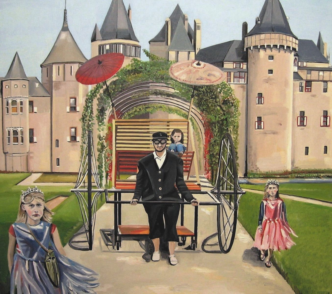 Haarzuilens, Kasteel Utrecht, Olieverf, Schilderij, Peter Boonstra kunstschilder, 2012, Parade met meisjes.